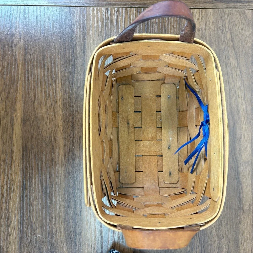 Longaberger Basket Leather Handles Ceramic Welcome Handwoven Basket 7
